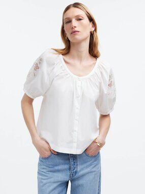 NWT Madewell Lace-Inset Pintucked Button-Up Top White Sz Small